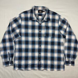 Vtg RRL Ralph Lauren Mens Loop Collar Button Shirt XL Lightweight Plaid A8